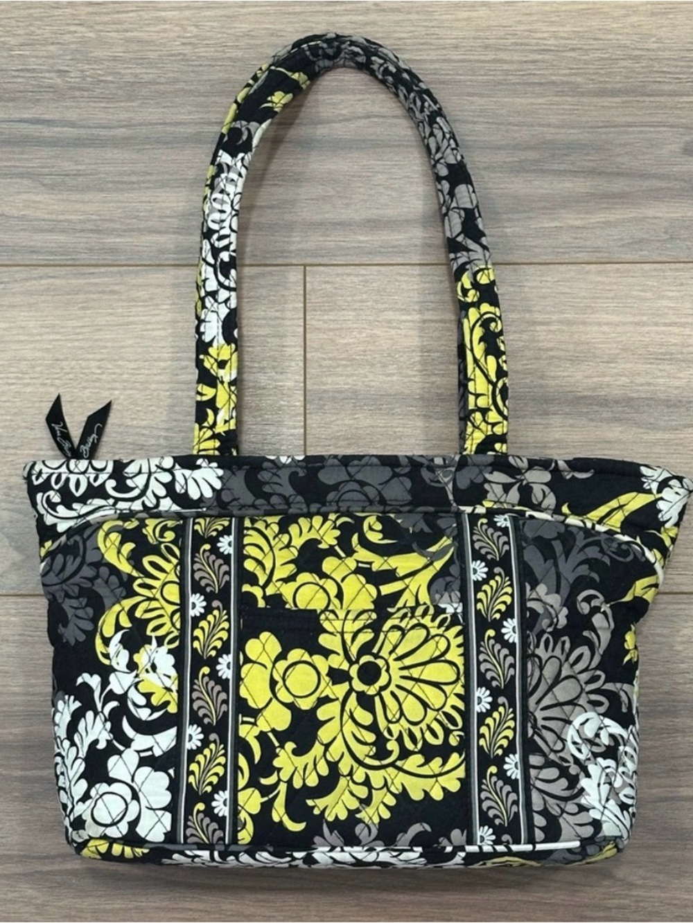 Vera Bradley Mandy Quilted Floral‎ Tote Bag Yellow, Gray & Black Retired